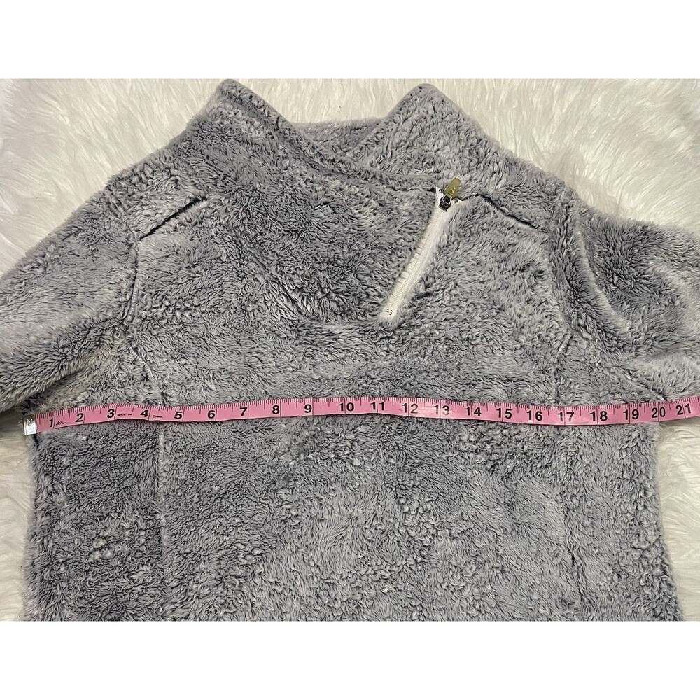 St. Johns Bay Fleece Pullover Quarter Zip Womens Sz M Faux Fur Gray Soft Cozy - Picture 11 of 13